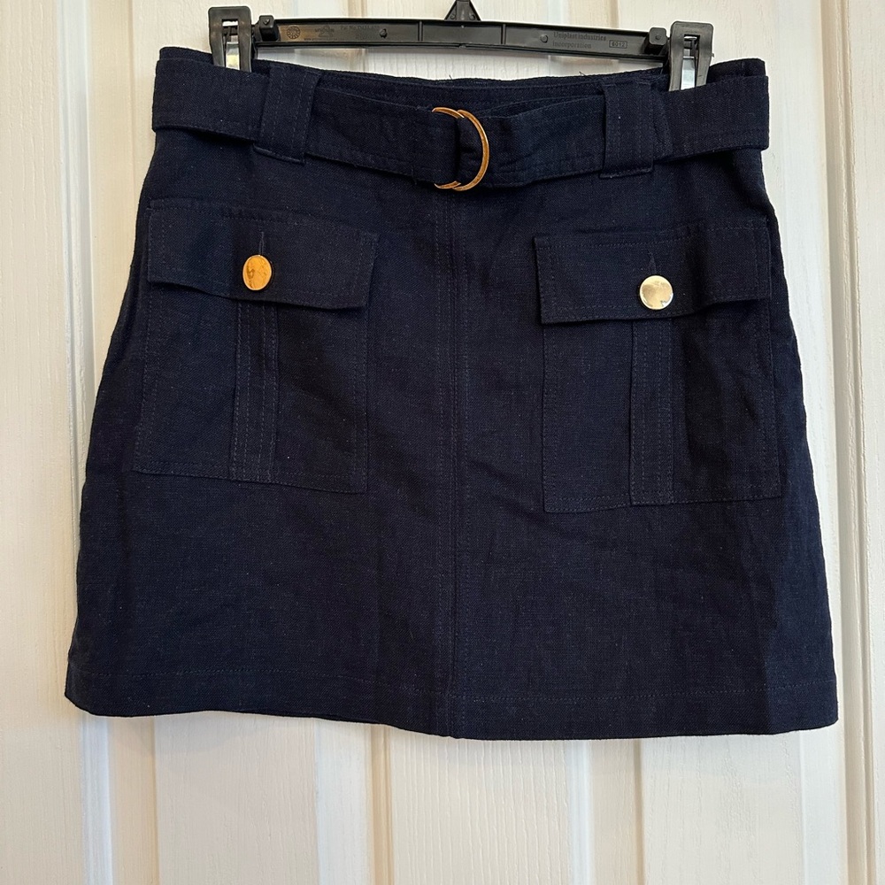 Blue linen skirt with gold details